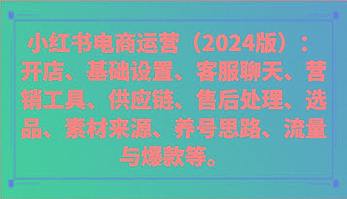 小红书电商运营(2024版)：开店、设置、供应链、选品、素材、养号、流量与爆款等-海旭网创