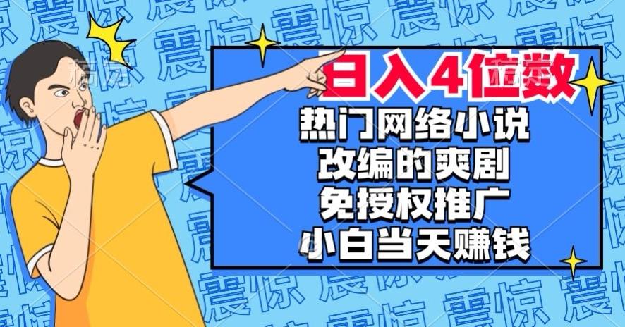 热门网络小说改编的爽剧，免授权推广，新人当天就能赚钱，日入4位数【揭秘】-海旭网创