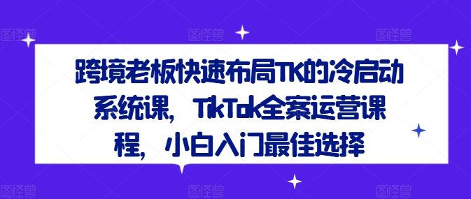 跨境老板快速布局TK的冷启动系统课，TikTok全案运营课程，小白入门最佳选择-海旭网创