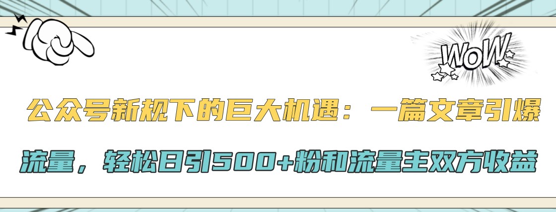 公众号新规下的巨大机遇：一篇文章引爆流量，轻松日引500+粉和流量主双方收益-海旭网创