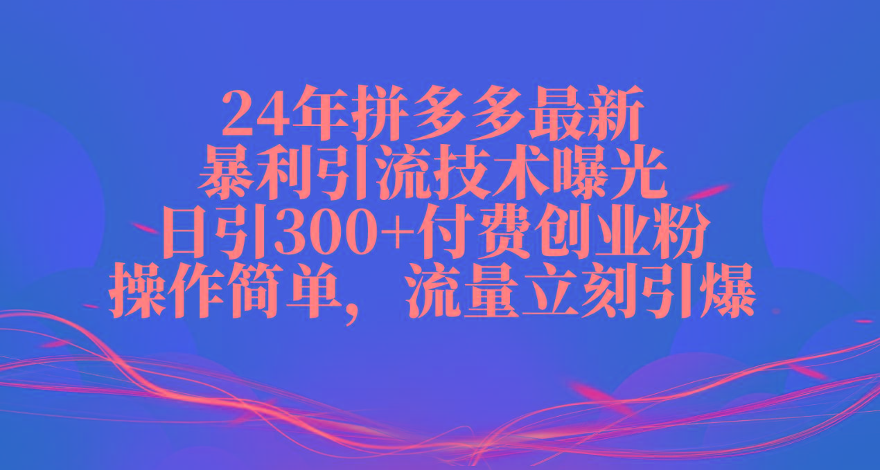 24年拼多多最新暴利引流技术曝光，日引300+付费创业粉，操作简单，流量...-海旭网创
