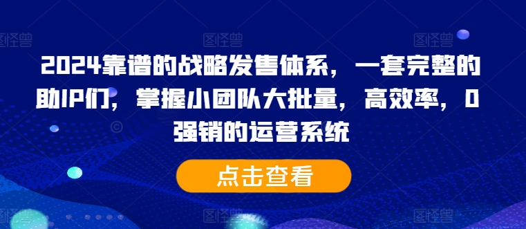 2024靠谱的战略发售体系，一套完整的助IP们，掌握小团队大批量，高效率，0 强销的运营系统-海旭网创