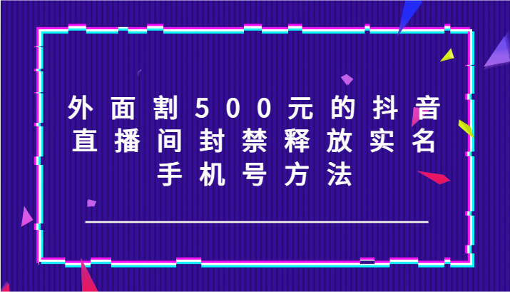 外面割500元的抖音直播间封禁释放实名/手机号方法！-海旭网创