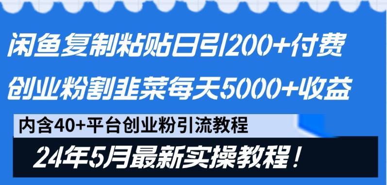 闲鱼复制粘贴日引200+付费创业粉，24年5月最新方法！割韭菜日稳定5000+收益-海旭网创