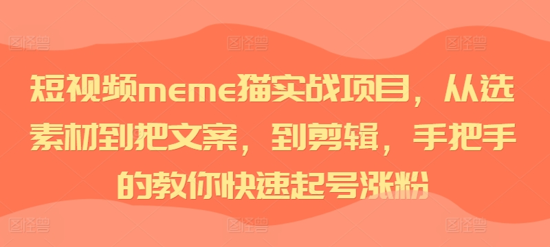 短视频meme猫实战项目，从选素材到把文案，到剪辑，手把手的教你快速起号涨粉-海旭网创