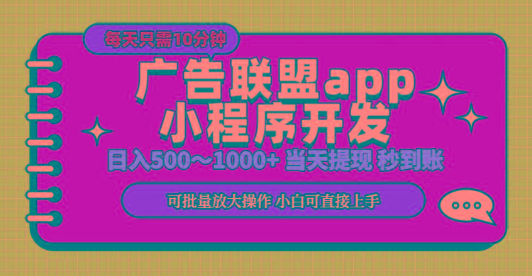 小程序开发 广告赚钱 日入500~1000+ 小白轻松上手！-海旭网创