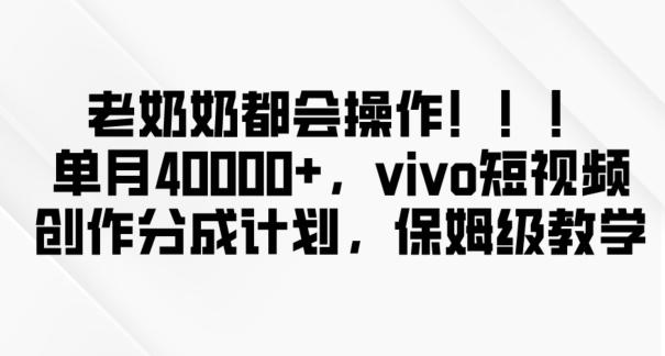 老奶奶都会操作，新平台无脑操作，单月40000+，vivo短视频创作分成计划【揭秘】-海旭网创