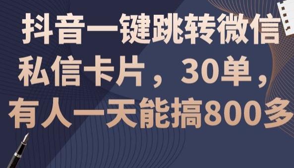 抖音一键跳转微信私信卡片，30单，一天能搞800多-海旭网创