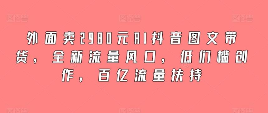 外面卖2980元AI抖音图文带货，全新流量风口，低们槛创作，百亿流量扶持-海旭网创