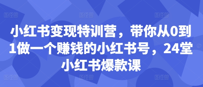 小红书变现特训营，带你从0到1做一个赚钱的小红书号，24堂小红书爆款课-海旭网创