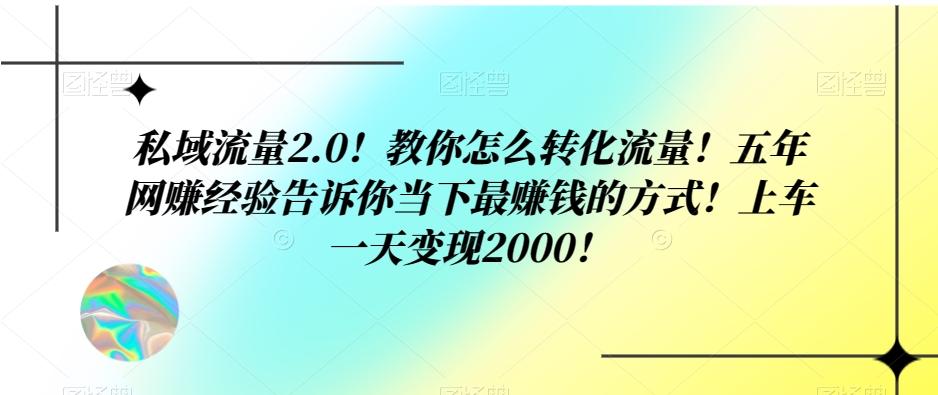 私域流量2.0！教你怎么转化流量！五年网赚经验告诉你当下最赚钱的方式！上车一天变现2000！-海旭网创