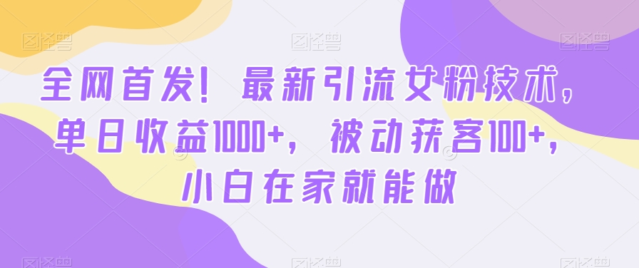 全网首发！最新引流女粉技术，单日收益1000+，被动获客100+，小白在家就能做【揭秘】-海旭网创