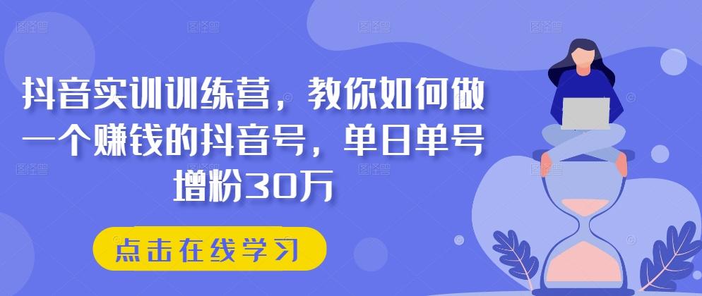 抖音实训训练营，教你如何做一个赚钱的抖音号，单日单号增粉30万-海旭网创
