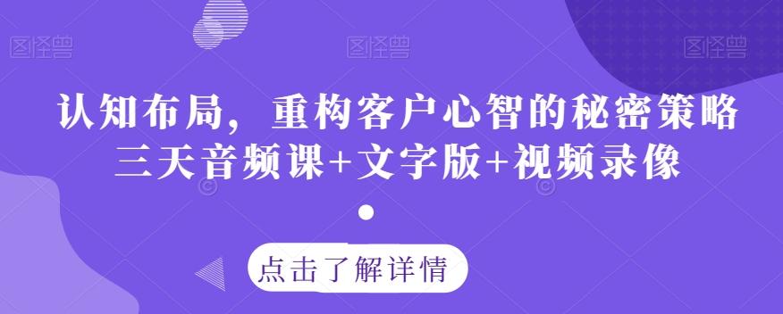 认知布局，重构客户心智的秘密策略三天音频课+文字版+视频录像-海旭网创