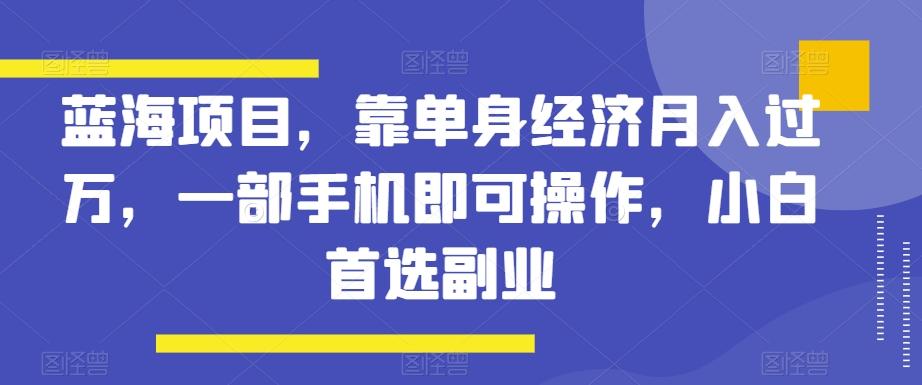 蓝海项目，靠单身经济月入过万，一部手机即可操作，小白首选副业【揭秘】-海旭网创