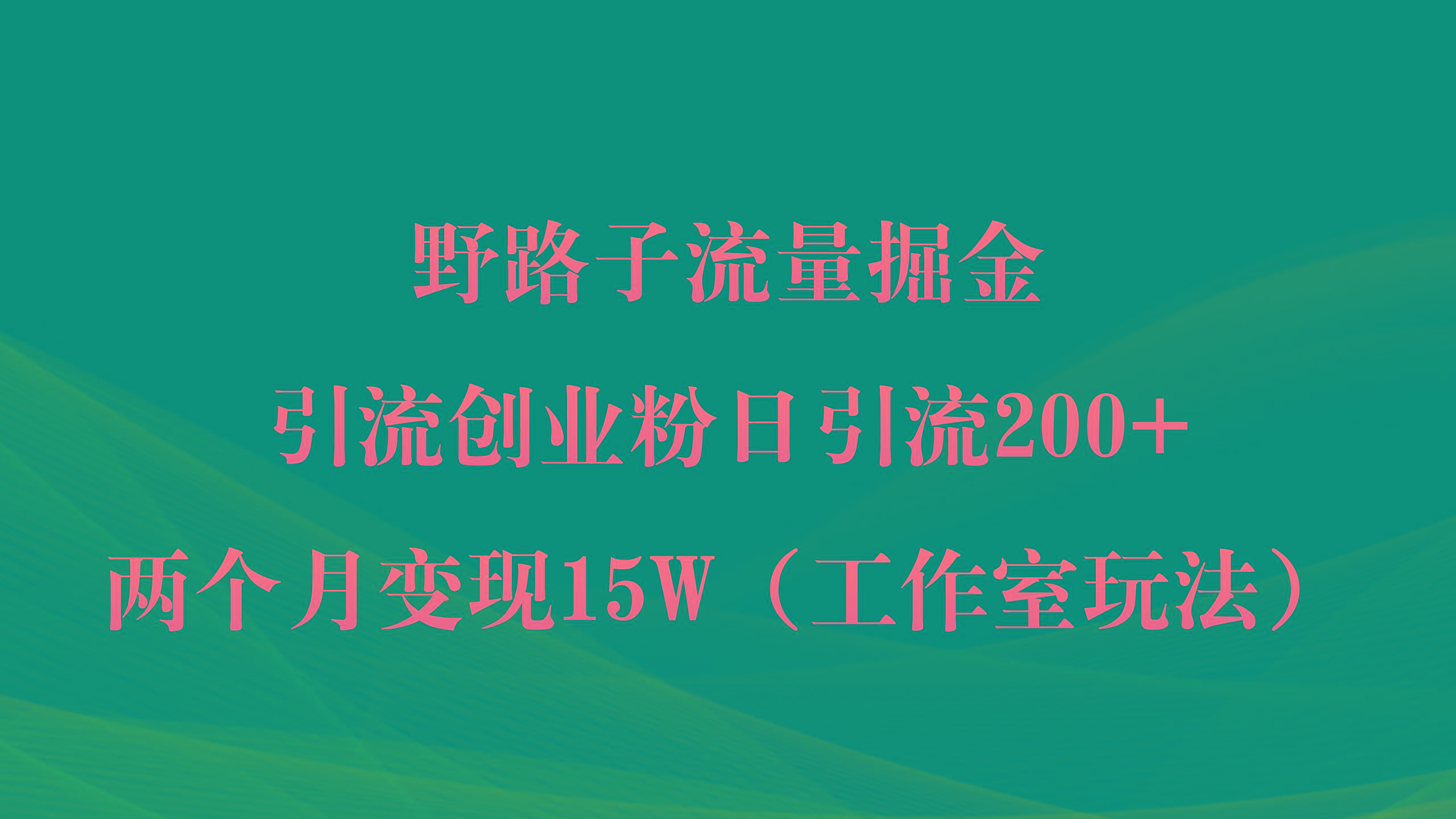 (9513期)野路子流量掘金，引流创业粉日引流200+，两个月变现15W(工作室玩法))-海旭网创