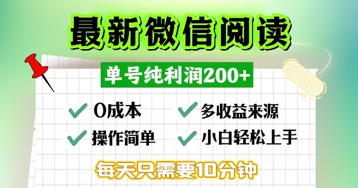 微信阅读最新玩法，每天十分钟，单号一天200+，简单0零成本，当日提现-海旭网创
