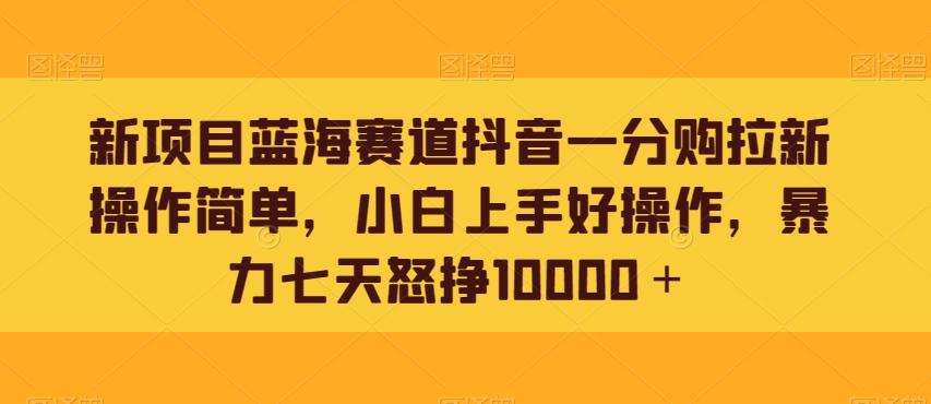 新项目蓝海赛道抖音一分购拉新操作简单，小白上手好操作，暴力七天怒挣10000＋-海旭网创