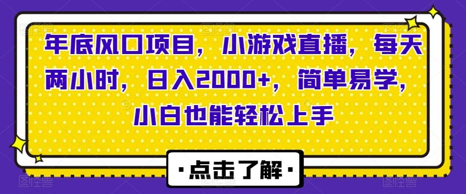 年底风口项目，小游戏直播，每天两小时，日入2000+，简单易学，小白也能轻松上手-海旭网创