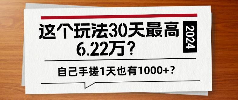 这个玩法30天最高6.22万？自己手搓1天也有1000+？-海旭网创