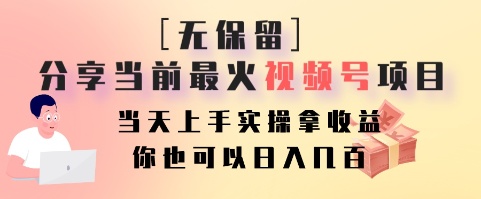 无保留分享当前最火视频号项目，当天上手实操拿收益，你也可以日入几百-海旭网创