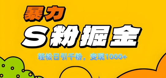 单人单机日引千粉，变现1k+，S粉流量掘金计划攻略【揭秘】-海旭网创