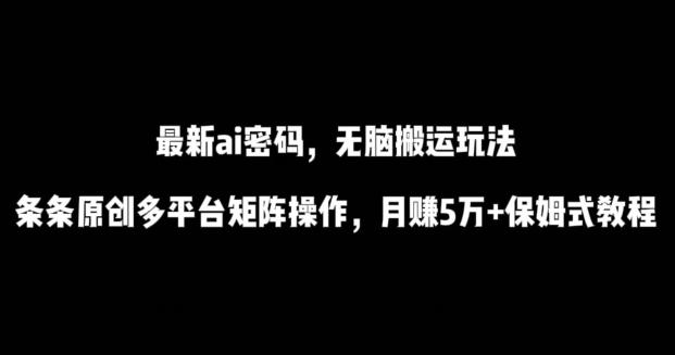 最新ai流量密码，傻瓜式搬运玩法，条条原创，多平台矩阵操作，月赚5万+保姆式教程【揭秘】-海旭网创