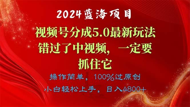 2024蓝海项目，视频号分成计划5.0最新玩法，错过了中视频，一定要抓住…-海旭网创