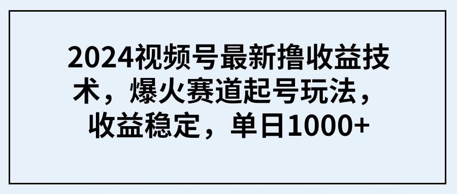 (9651期) 2024视频号最新撸收益技术，爆火赛道起号玩法，收益稳定，单日1000+-海旭网创