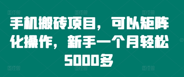 手机搬砖项目，可以矩阵化操作，新手一个月轻松5000多-海旭网创