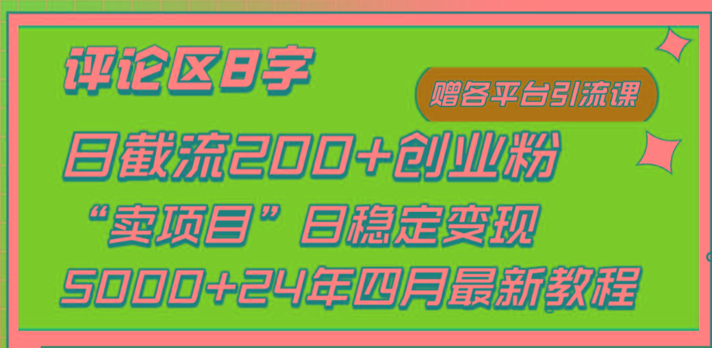 (9851期)评论区8字日载流200+创业粉  日稳定变现5000+24年四月最新教程！-海旭网创
