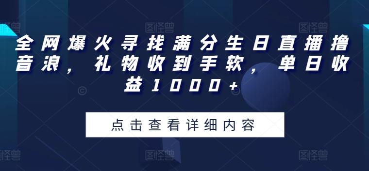 全网爆火寻找满分生日直播撸音浪，礼物收到手软，单日收益1000+【揭秘】-海旭网创