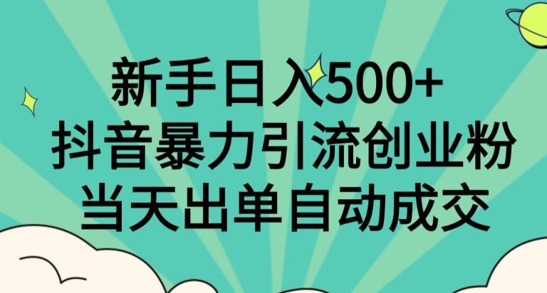 新手日入500+，抖音暴力引流创业粉，当天出单自动成交-海旭网创