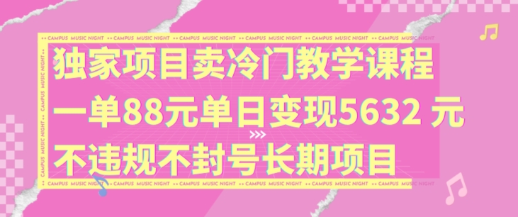 独家项目卖冷门教学课程一单88元单日变现5632元违规不封号长期项目【揭秘】-海旭网创