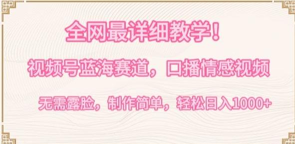 全网最详细教学，视频号蓝海赛道，口播情感视频，无需露脸，制作简单，轻松实现日入1000+【揭秘】-海旭网创
