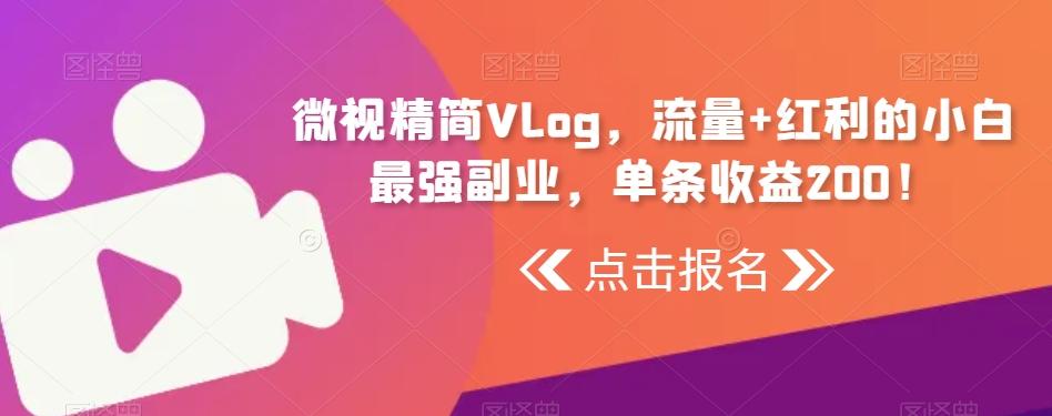 微视精简Vlog，流量+红利的小白最强副业，单条收益200！-海旭网创