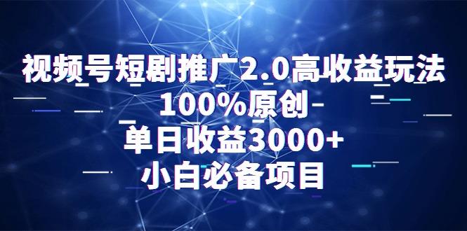 视频号短剧推广2.0高收益玩法，100%原创，单日收益3000+，小白必备项目-海旭网创