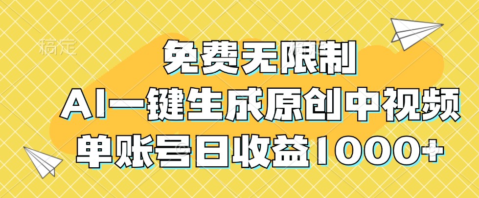 免费无限制，AI一键生成原创中视频，单账号日收益1000+-海旭网创