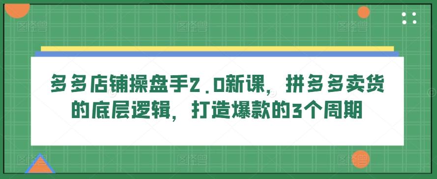 多多店铺操盘手2.0新课，拼多多卖货的底层逻辑，打造爆款的3个周期-海旭网创