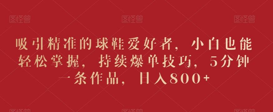 吸引精准的球鞋爱好者，小白也能轻松掌握，持续爆单技巧，5分钟一条作品，日入800+【揭秘】-海旭网创