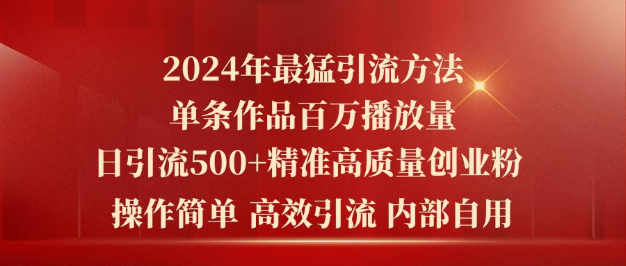 2024年最猛暴力引流方法，单条作品百万播放 单日引流500+高质量精准创业粉-海旭网创