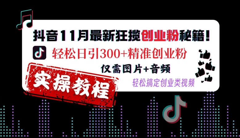 抖音11月最新狂揽创业粉秘籍，轻松日引300+精准创业粉，仅需图片+音频，轻松搞定创业类视频-海旭网创