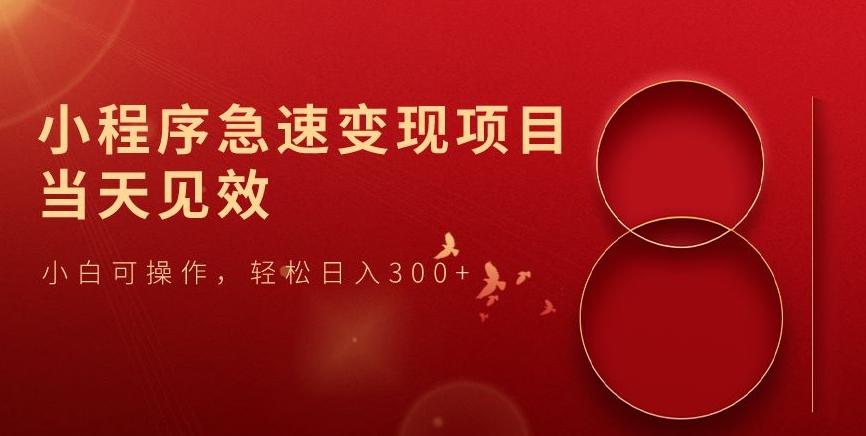 小程序急速变现项目，当天见效，小白可操作，轻松日入300+-海旭网创