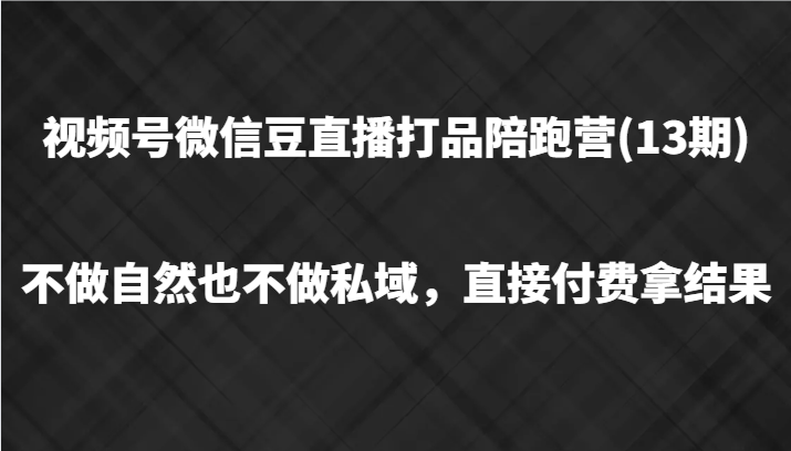 视频号微信豆直播打品陪跑(13期)，不做不自然流不做私域，直接付费拿结果-海旭网创