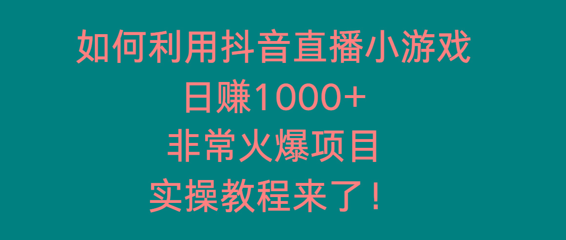 如何利用抖音直播小游戏日赚1000+，非常火爆项目，实操教程来了！-海旭网创