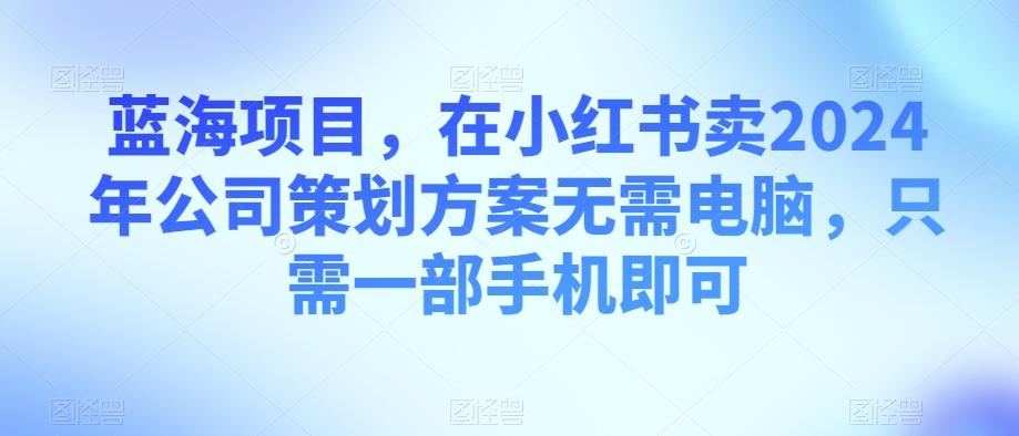 蓝海项目，在小红书卖2024年公司策划方案无需电脑，只需一部手机即可-海旭网创