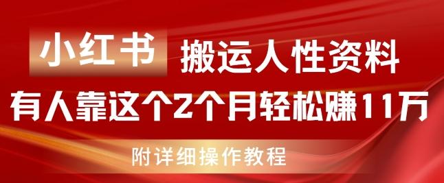小红书搬运人性资料，有人靠这个2个月轻松赚11w，附教程【揭秘】-海旭网创