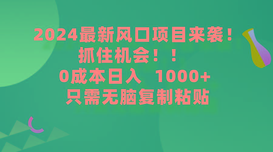 (9899期)2024最新风口项目来袭，抓住机会，0成本一部手机日入1000+，只需无脑复…-海旭网创