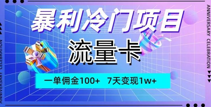 暴利冷门项目，流量卡，一单佣金100+，7天变现1w+-海旭网创