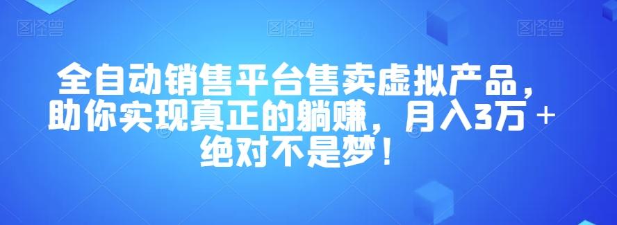 全自动销售平台售卖虚拟产品，助你实现真正的躺赚，月入3万＋绝对不是梦！【揭秘】-海旭网创